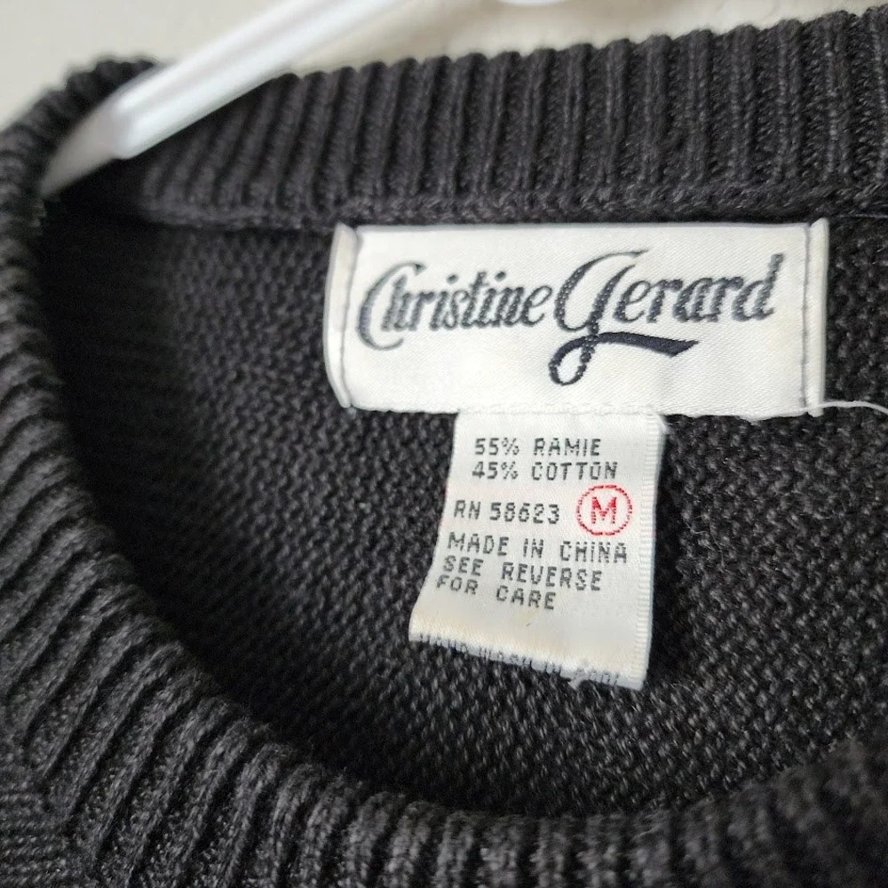 CHRISTINE GERARD 80s Glam Sequin Bow Jewel Sweater Holiday Party in‎ Black M